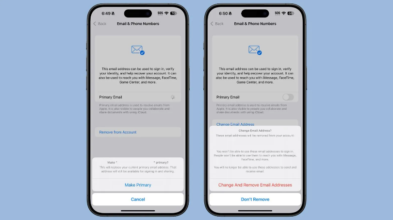 栾川苹果手机维修分享苹果 iOS 18.1 支持设置“主要”邮箱地址并更改 iCloud 邮箱 
